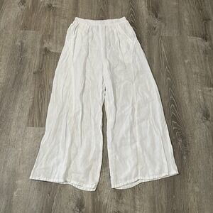 Match Point Pants Womens Small White Linen Wide Leg Boho Lagenlook